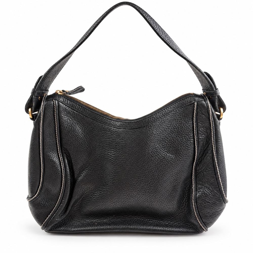 Kate Landry Vintage Y2K Black Pebbled Leather Hobo Shoulder Bag Purse